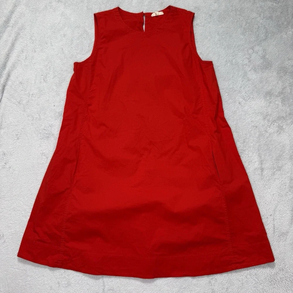 Eileen Fisher Women's Medium Red Sleeveless A-Line Shift Dress Pockets